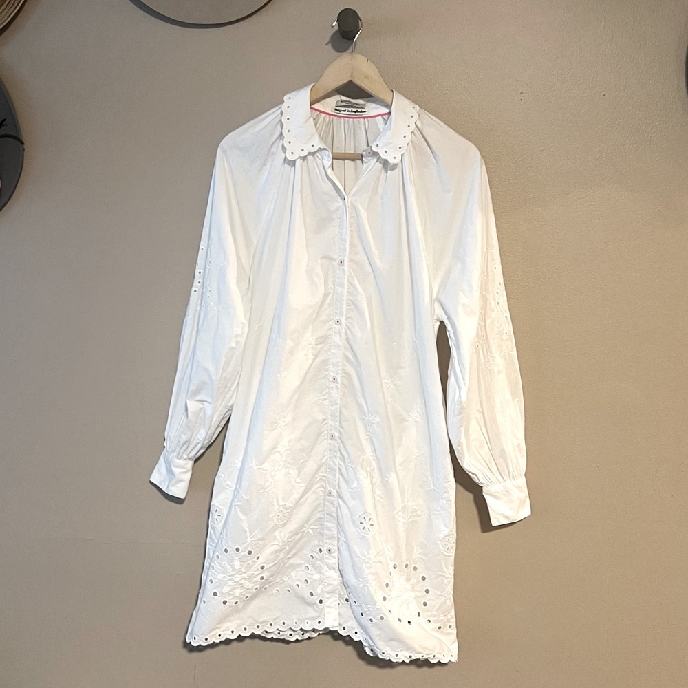 Scotch & Soda Organic Cotton Broderie Anglaise Shirt Dress Embroidered Eyelet - Picture 4 of 16